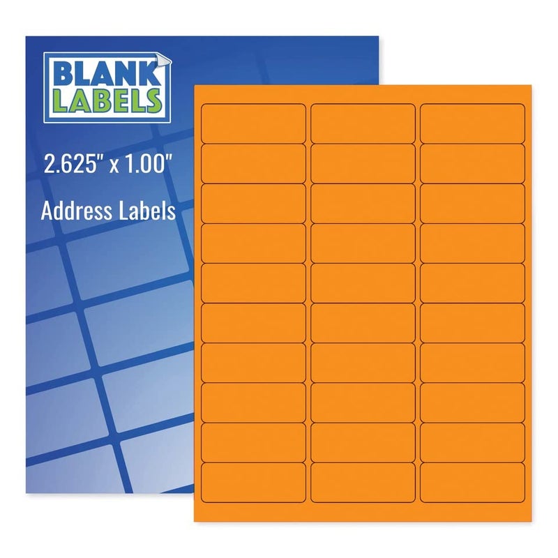 Blank Labels Fluorescent Orange Printable Mailing Labels/Qty 30 Labels Per Sheet / 2-5/8" x 1" (2.625 x 1) / Bright Adhesive Paper/Compatible with Inkjet and Laser Printer/Blank Labels - Image 1